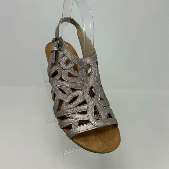 Josef Seibel Silver Leather Slingback Sandals Size 38 (US 7-7.5) Open Toe Casual - Picture 2 of 13